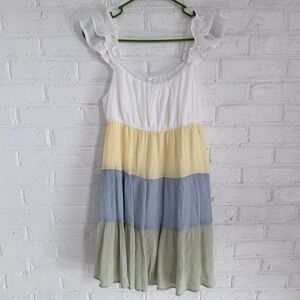 Colorblock Dress with Ruffled Sleeves Blu Pepper Size L